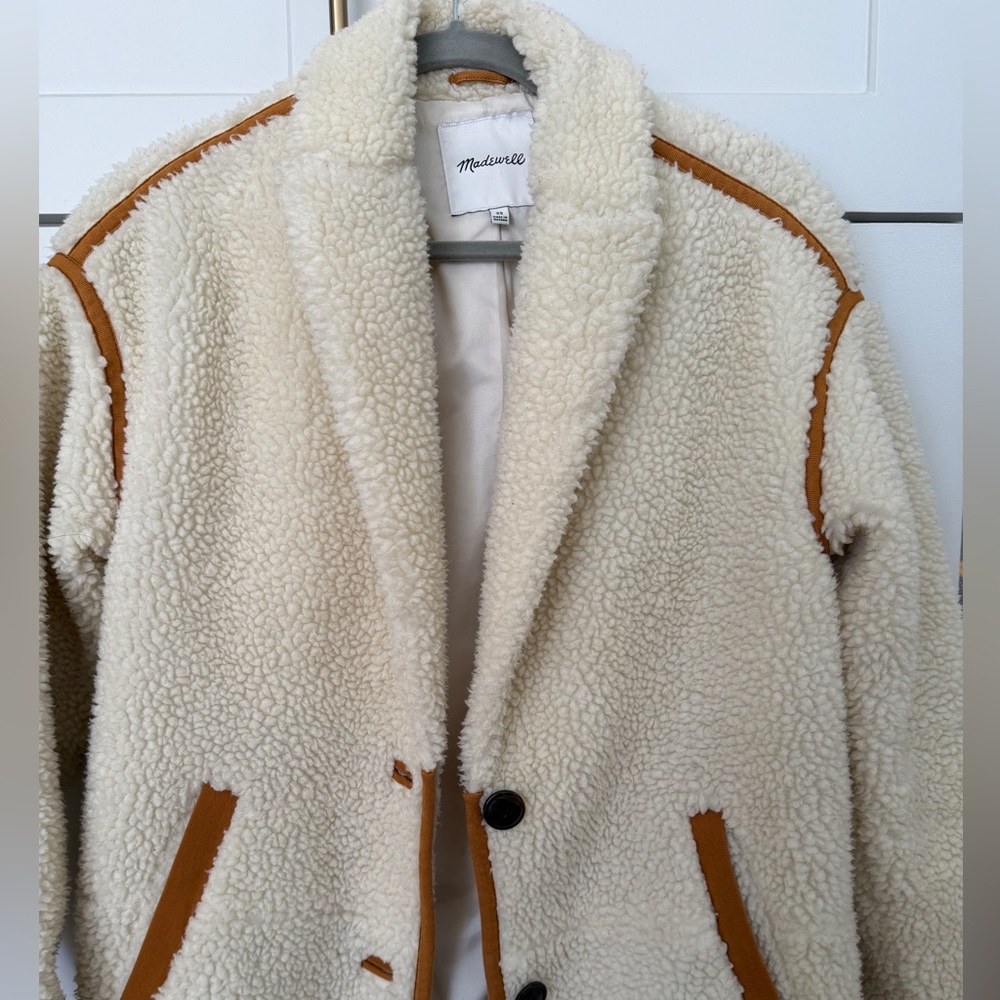 Madewell Cream and Brown Sherpa Jacket